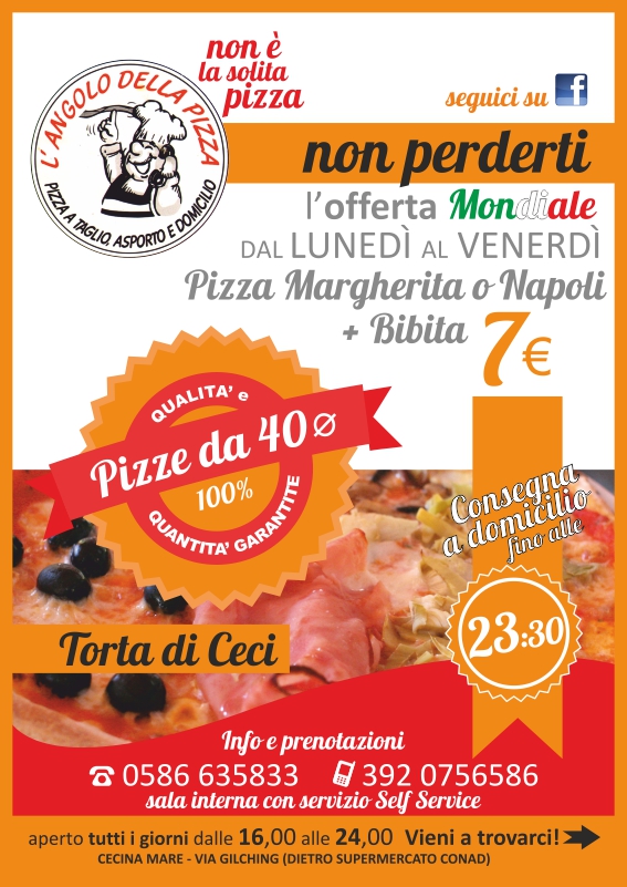 VOLANTINO fronte Pizzeria L'angolo della Pizza Pizza a taglio, asporto e domicilio a Cecina