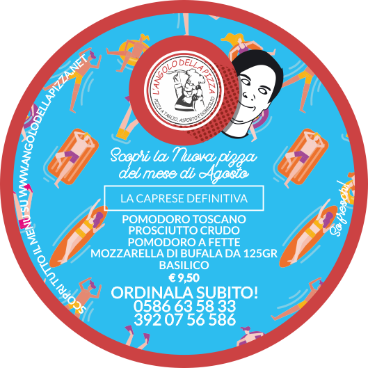 pizza di agosto, con pomodoro a fette, prosciutto cotto, burratina e basilico - L'Angolo della Pizza, Pizzeria Cecina Mare